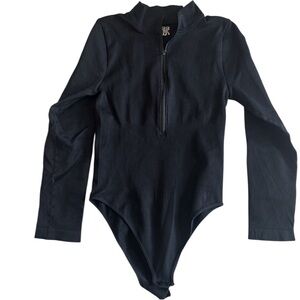 OQQ Women's Bodysuits‎ Sexy Ribbed One-Piece Zip Front Long Sleeve - XL